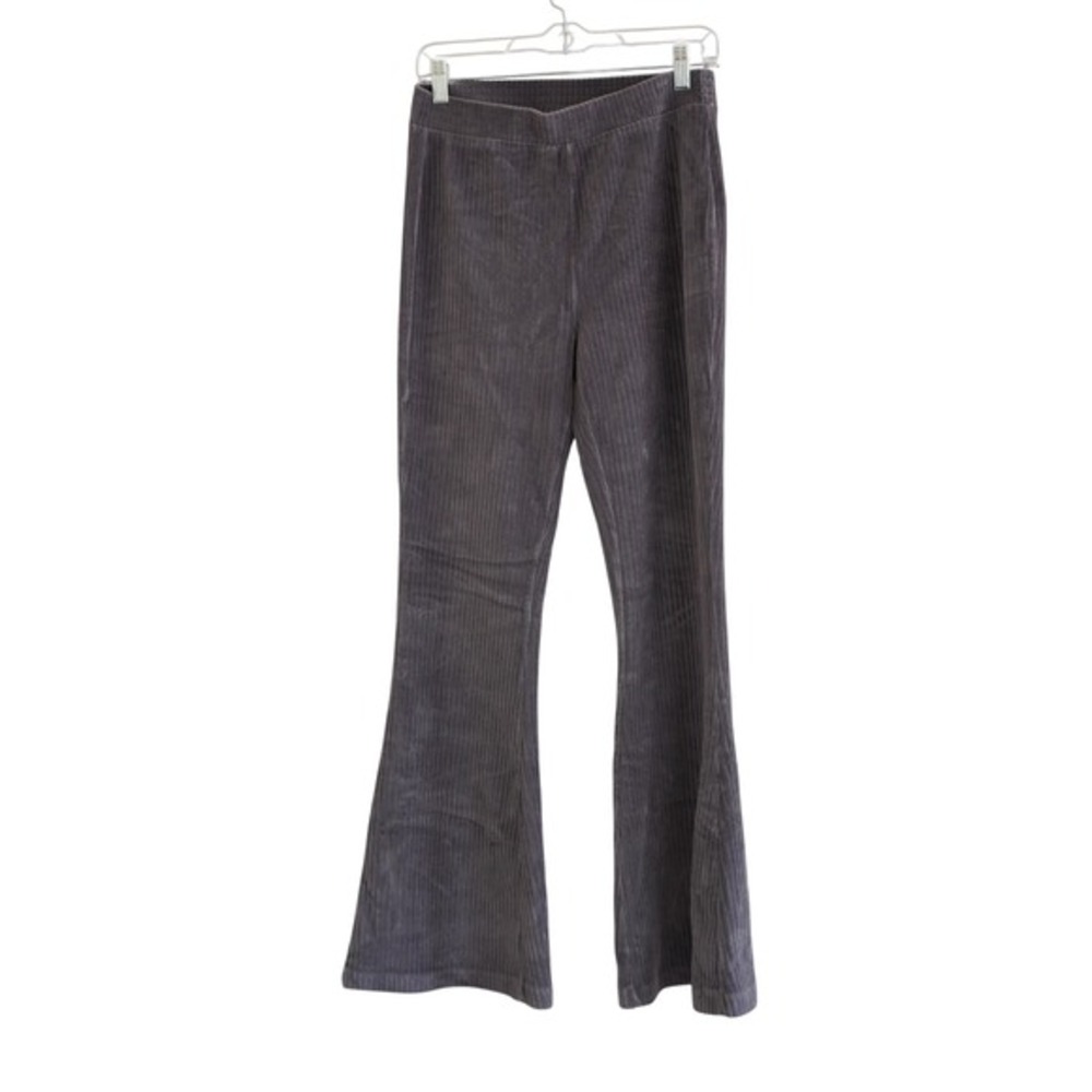 Aerie Ribbed Velour Flare Pants Gray High Waisted Leggings Size Medium Cozy